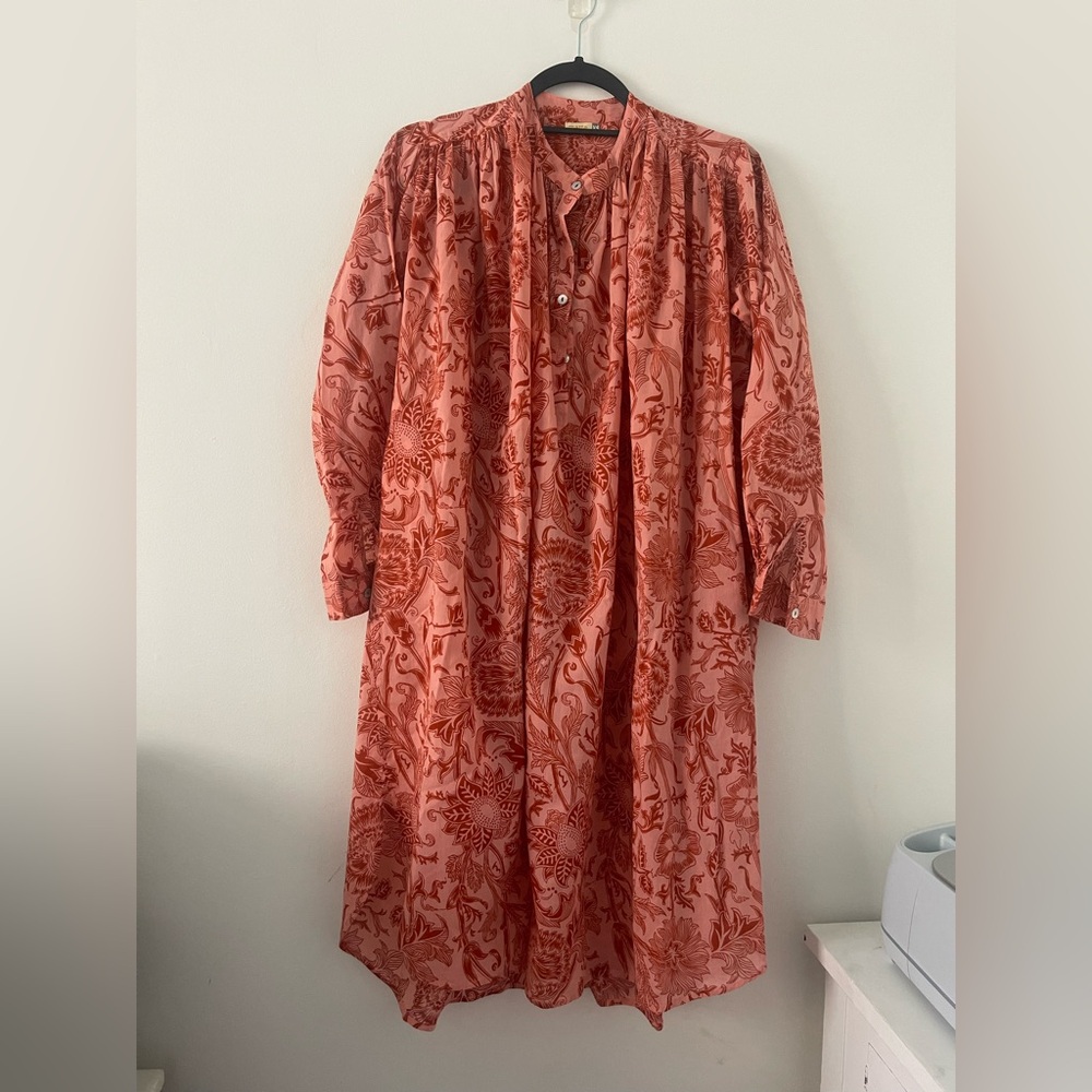 Matta Red Long Sleeve Bishop Dress